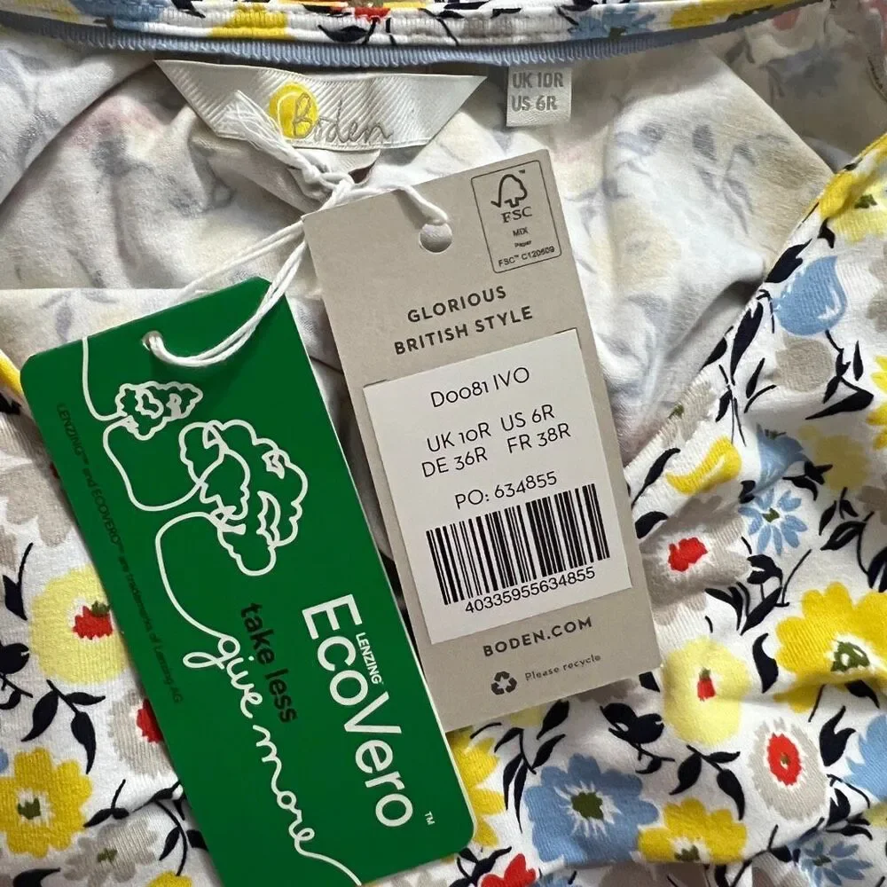 Boden Floral Midi Dress NWT US 6 EcoVero Viscose Spring Cottagecore